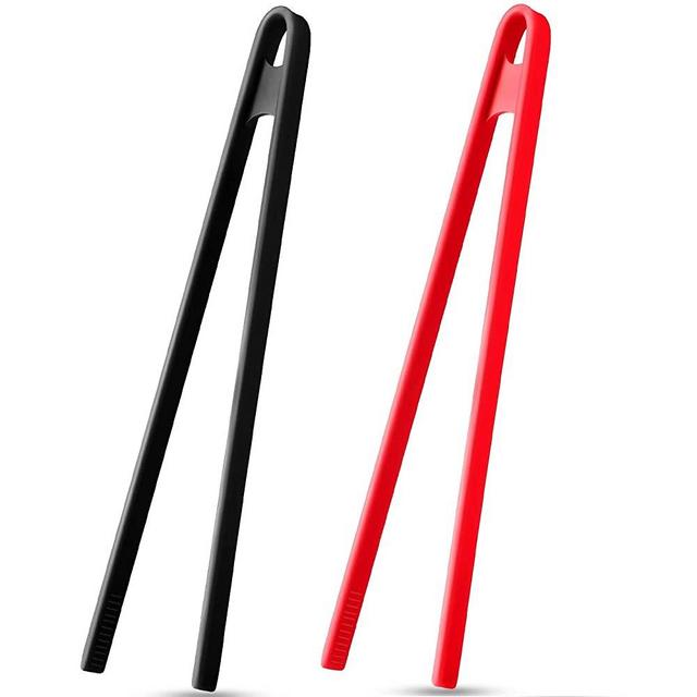 2 Pieces 11.8 Inch Silicone Trivet Tongs for Cooking Silicone Tongs Kitchen Utensils Heat Resistant Non-Stick Silicone Food Tongs Cooking Tongs BBQ Grilling Tongs (Black, Red)