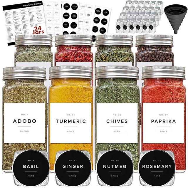 Spice Jars With Label, Spice Containers Glass Spice Jars, Minimalist Spice Jar Labels, Seasoning Organizer Seasoning Containers, Spices Container Set , 4 oz Empty Spice Jars Organizer Spice Bottles