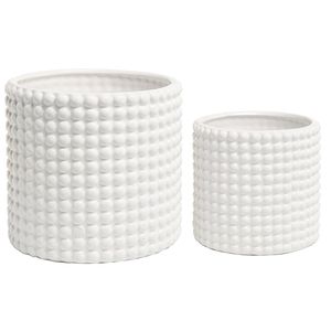 MyGift - Set of 2 White Ceramic Vintage-Style Hobnail Textured Flower Planter Pots / Storage Jars