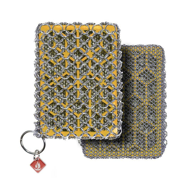 Knapp Made Combo Chainmail Cast Iron Scrubber with Silicone Core - Heavy Duty Rings and Fine Chainmail Rings -Premium Cast Iron Cleaner Chainmail Scrubber -Perfect for Cast Iron Cookware,Skillet,Woks
