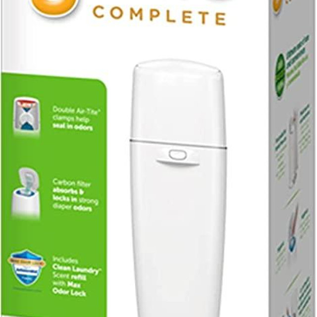 Playtex Diaper Genie Complete Pail with Built-In Odor Controlling Antimicrobial, Includes Pail and 1 Clean Laundry Scent Refill, White Pail