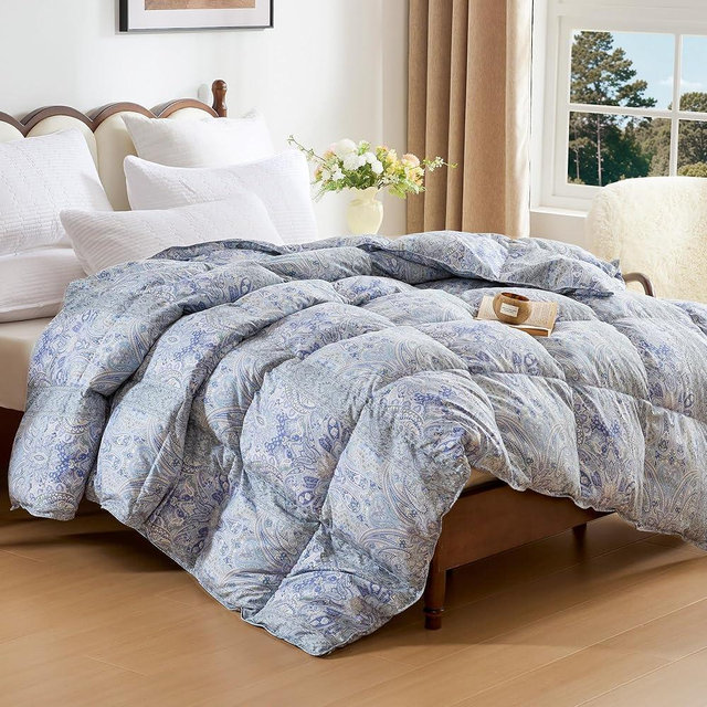 SLEEP ZONE Twin/Twin XL Size Down Comforter Duvet Insert, Ultra Soft Printed All-Season Feather Duvet, Blue Paisley