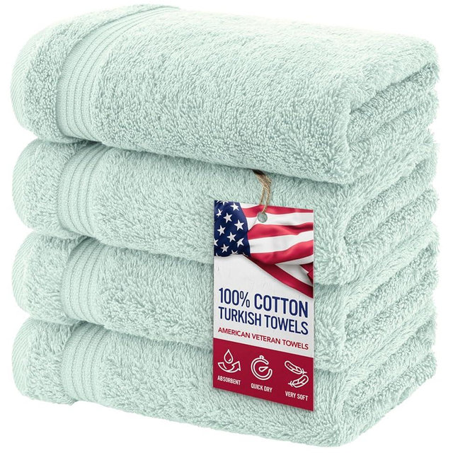 American Veteran Towel, Hand Towels for Bathroom Set of 4, 100% Cotton Turkish Hand Towel Sets Clearance Prime, Soft Hand Face Towels, Mint Green Hand Towels