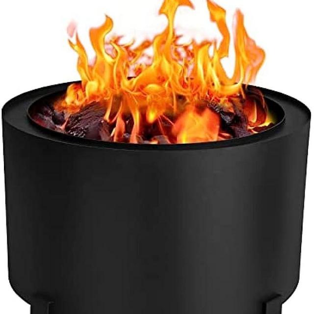 Smokeless Fire Pit, 304 Stainless Steel, Outdoor Bonfire Firepit, Fire Pits for Outside, with Removable Ash Pan, Portable Handle & Waterproof Cover, for Backyard Party, BBQ,Black,21.5 Inch