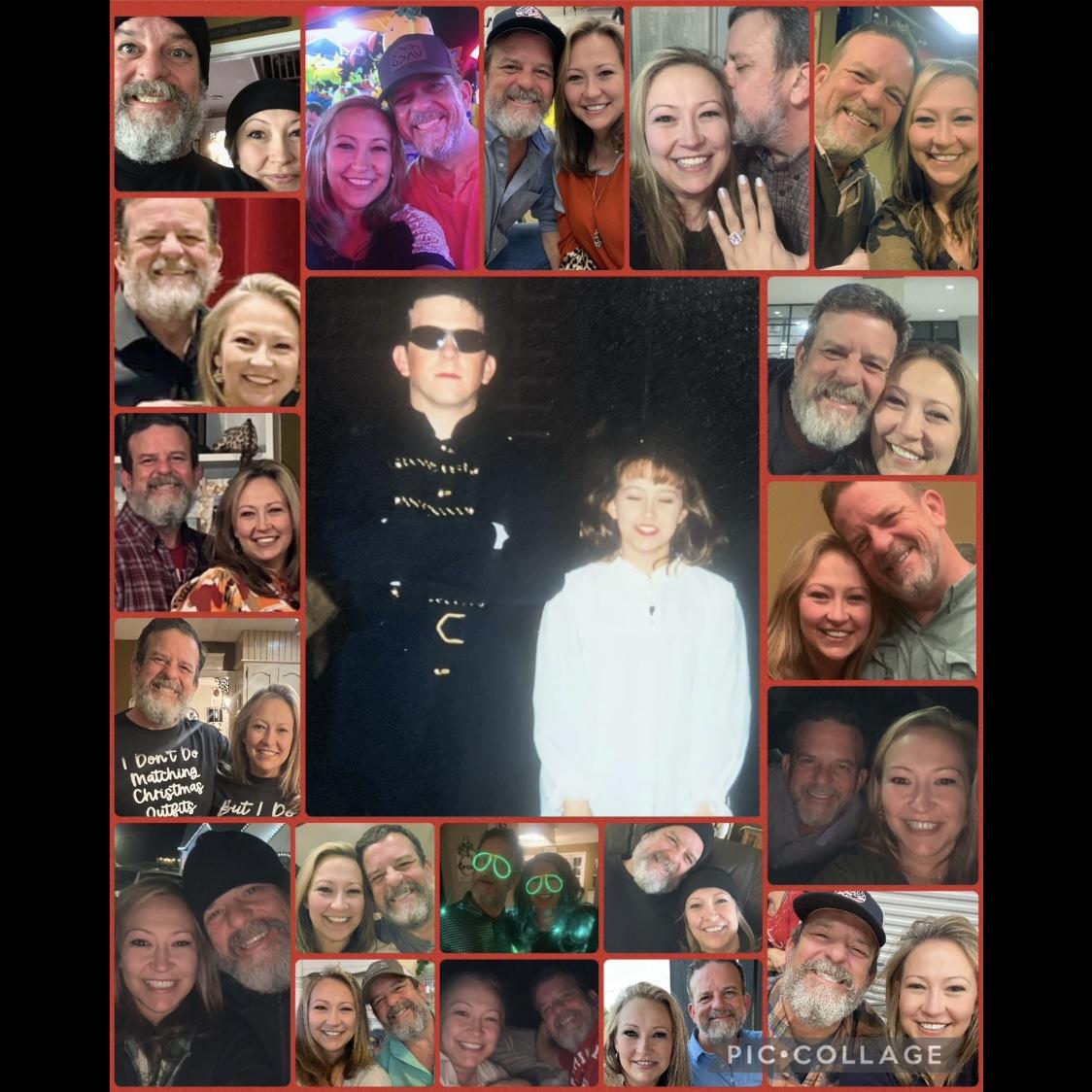 Photo collage of us when we first met 29 years ago and since we have been dating ❤️