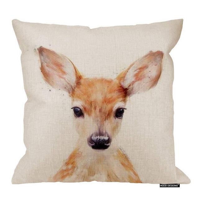HGOD DESIGNS Cotton Linen Decorative Throw Pillow Case Cushion Cover (Deer) 18" X 18" Art Deer Decor for Sofa Room