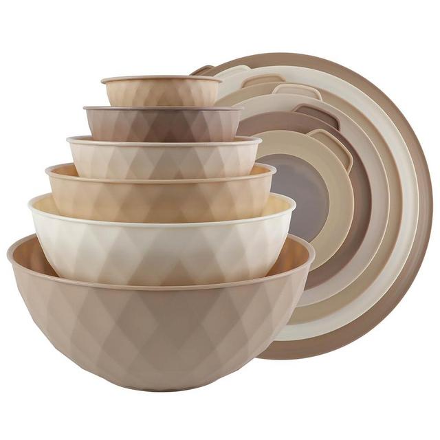 COOK WITH COLOR Mixing Bowls with Lids - 12 Piece Plastic Nesting Bowls Set includes 6 Prep Bowls and 6 Lids, Non Slip Bottom and Diamond Design - Microwave Safe (Mint)
