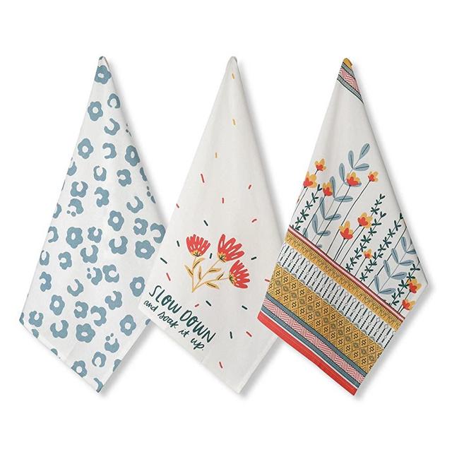 Folkulture Kitchen Towels Dishcloths Sets, 20 X 26 Inches Kitchen Hand Towels with Hanging Loop, Set of 3 Boho Tea Towel for Farmhouse Décor, 100% Cotton Spring Kitchen Towels, Bloom