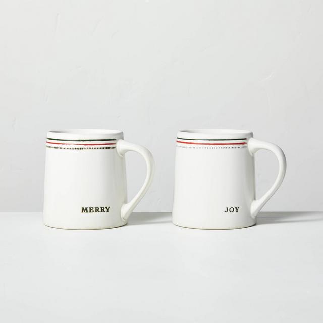 13oz Merry & Joy Holiday Stripes Stoneware Mug Set Red/Green - Hearth & Hand™ with Magnolia