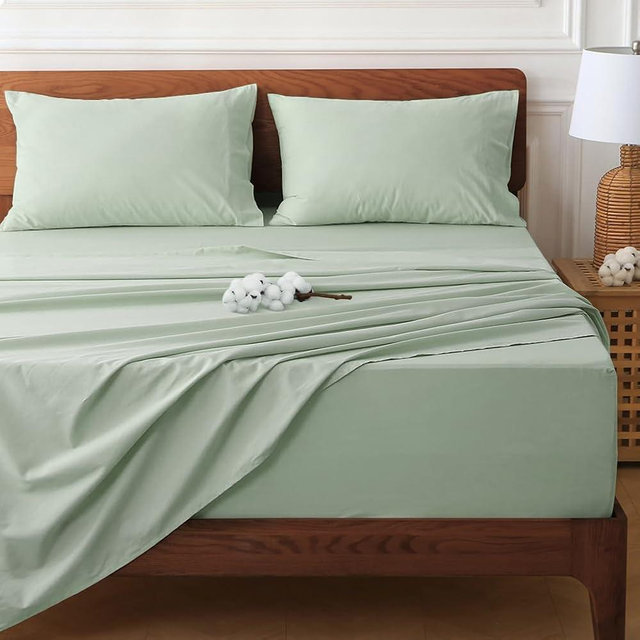 HYPREST 100% Cotton Cooling Sheets King, Sage Green Deep King Sheets for Thick Mattress, Soft Western Stay Cool Sheets for King Size Bed Deep Pockets Fits 18"- 24" in Deep Mattress