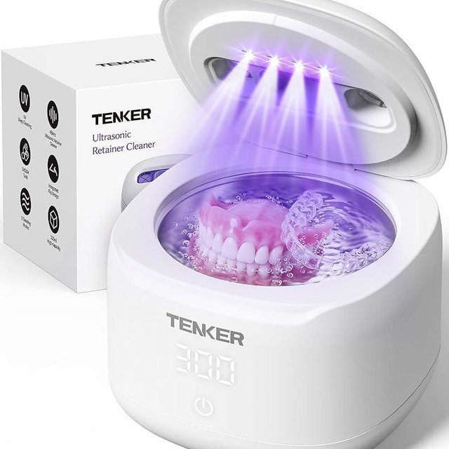 Ultrasonic Retainer Cleaner Machine, 49kHz Dental Cleaning Pod for Night Guards, Mouth Guards, Aligner, Braces, Toothbrush, Jewelry, Dentures, Ultrasonic Cleaner for Oral Dental Care, 220ML, White