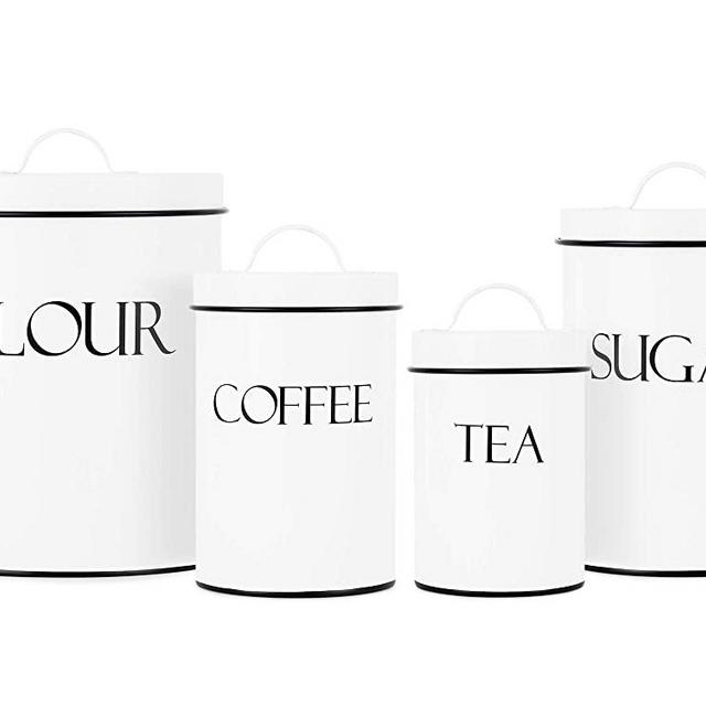 Outshine White Farmhouse Nesting Kitchen Canisters (Set of 4) | Kitchen Canister Set Perfect for Flour, Coffee, Tea, Sugar | Coffee Bar Accessories | Gift for Housewarming, Birthday, Wedding