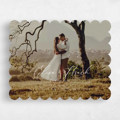 White Scalloped Wedding Save the Date - Marlow Landscape