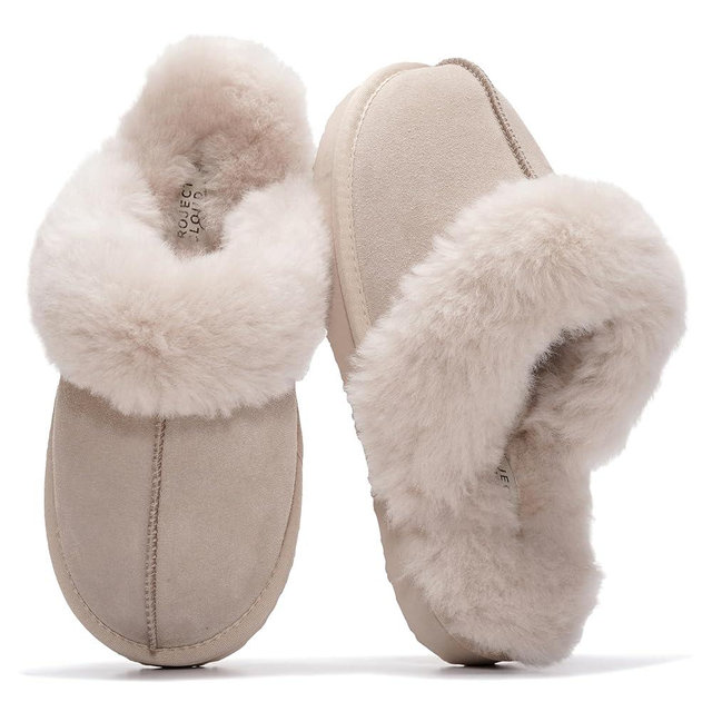 Project Cloud 100% Genuine Leather Slippers for Women Footwear with Genuine Fur Lining Womens Clogs & Mule - Non-Slip Indoor/Outdoor Scuff Womens Slippers with Memory Foam Insole