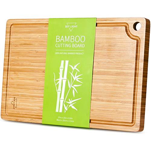 Cutting Board, Organic Pre-Oiled Bamboo Chopping Board with Juice Groove for Meat, Cheese, Fruit & Vegetables, Kitchen Butcher Block with Hanging Hole, 100% Natural BPA Free-Medium