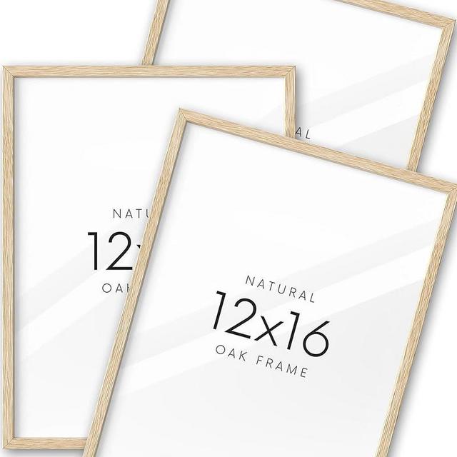 UPWOIGH 12x16 Oak Wood Picture Frame - Minimalist 12x16 Poster Frame, 12"x16" Picture Frame Wood, Natural Solid Wooden Picture Frames for Wall Art Photo and Prints (Set of 3)