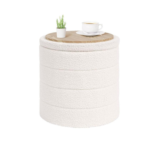 PINPLUS Round Storage Ottoman Foot Rest Stool with Tray Velvet Sherpa Folding Storage Ottoman,Boucle Foot Rest for Living Room, Bedroom, Dorm,White Color