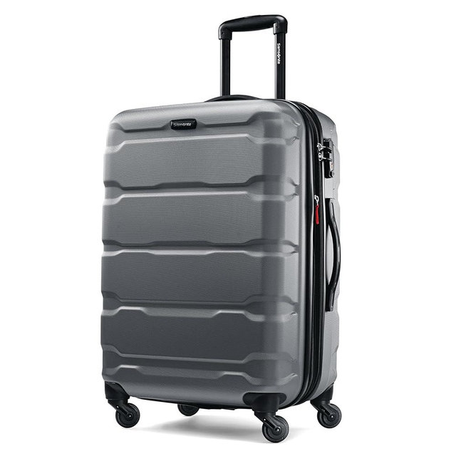 Samsonite Omni PC Hardside Expandable Luggage with Spinner Wheels, Charcoal, Checked-Medium 24-Inch