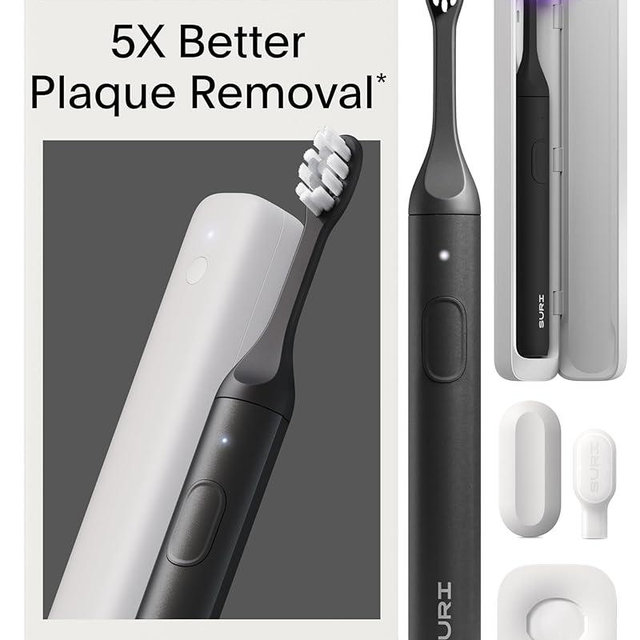 SURI 2.0 New Sonic Electric Toothbrush with Pressure Sensor & UV-Cleaning Travel Case |1 Month+ Battery | Electric Toothbrush for Adults | Travel Toothbrushes | Tooth Brush | Black