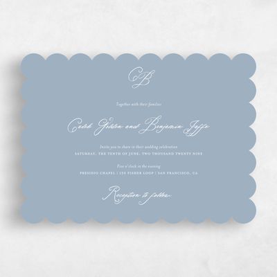 Blue Scalloped Wedding Invitation - Imarige Landscape