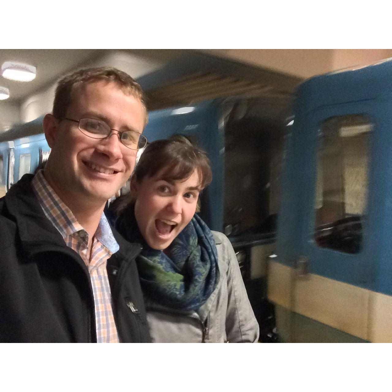 At that point, Daniel had succeeded in getting Katie to ride the "Metro" with him in three major cities, across two countries. This is Montreal... and it has tires. No really.