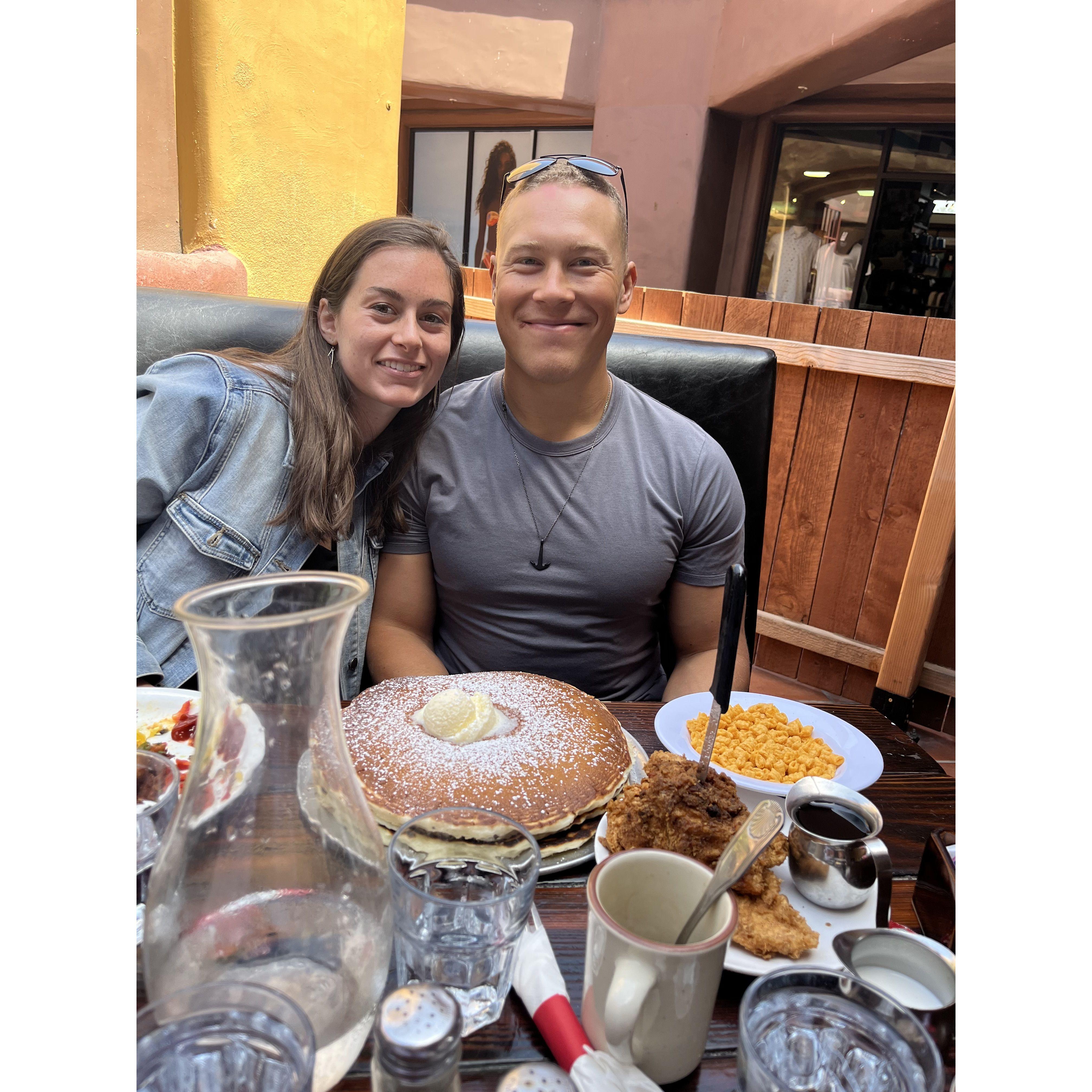Kyle's favorite activity - eating mass quantities of pancakes. This is his favorite brunch restaurant ever, where he completed the breakfast challenge so many times that it was removed from the menu.