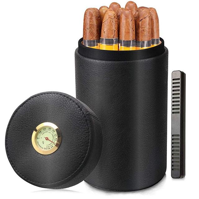 Scotte Leather & Cedar Wood Cigar Canister Portable Cigar humidor case for 12-16 Cigar