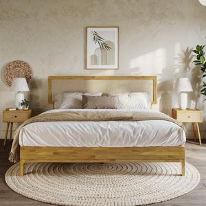 Oliver Solid Wood Platform Bed with Rattan Headboard - Caramel, King