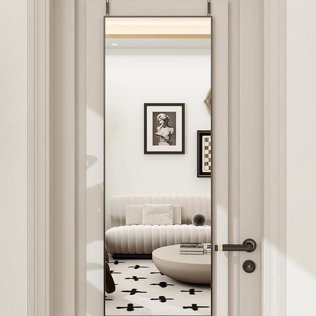 BEAUTYPEAK Full Length Mirror 14'' x 48'' Aluminum Alloy Over The Door Mirror Large Hanging Mirrors Wall Mounted Body Dressing for Bedroom, Living Room, Bathroom, Dorm Home Decor, Black