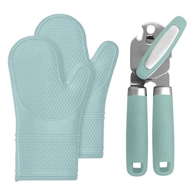 Gorilla Grip Silicone Oven Mitts and Manual Can Opener, Silicone Oven Mitts are 12.5 Inch, Can Opener Includes Built in Bottle Opener, Both in Mint Color, 2 Item Bundle