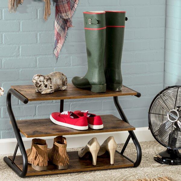 Rustic Z-Frame 3-Level 9 Pair Shoe Rack
