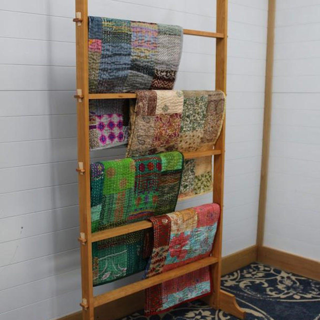 Hardwood Blanket Ladder: Solid Wood Quilt Rack, Towel Storage