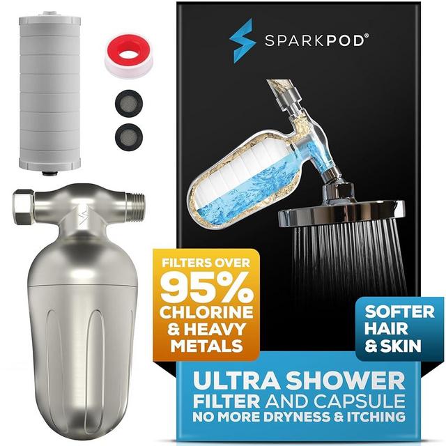 SparkPod Ultra Shower Filter- Shower Head Water Filter & Cartridge- 150 Stage Equivalent, Removes Up to 95% of Chlorine, Heavy Metals for Soft Hair & Skin (Elegant Brushed Nickel, V2 Improved Design)