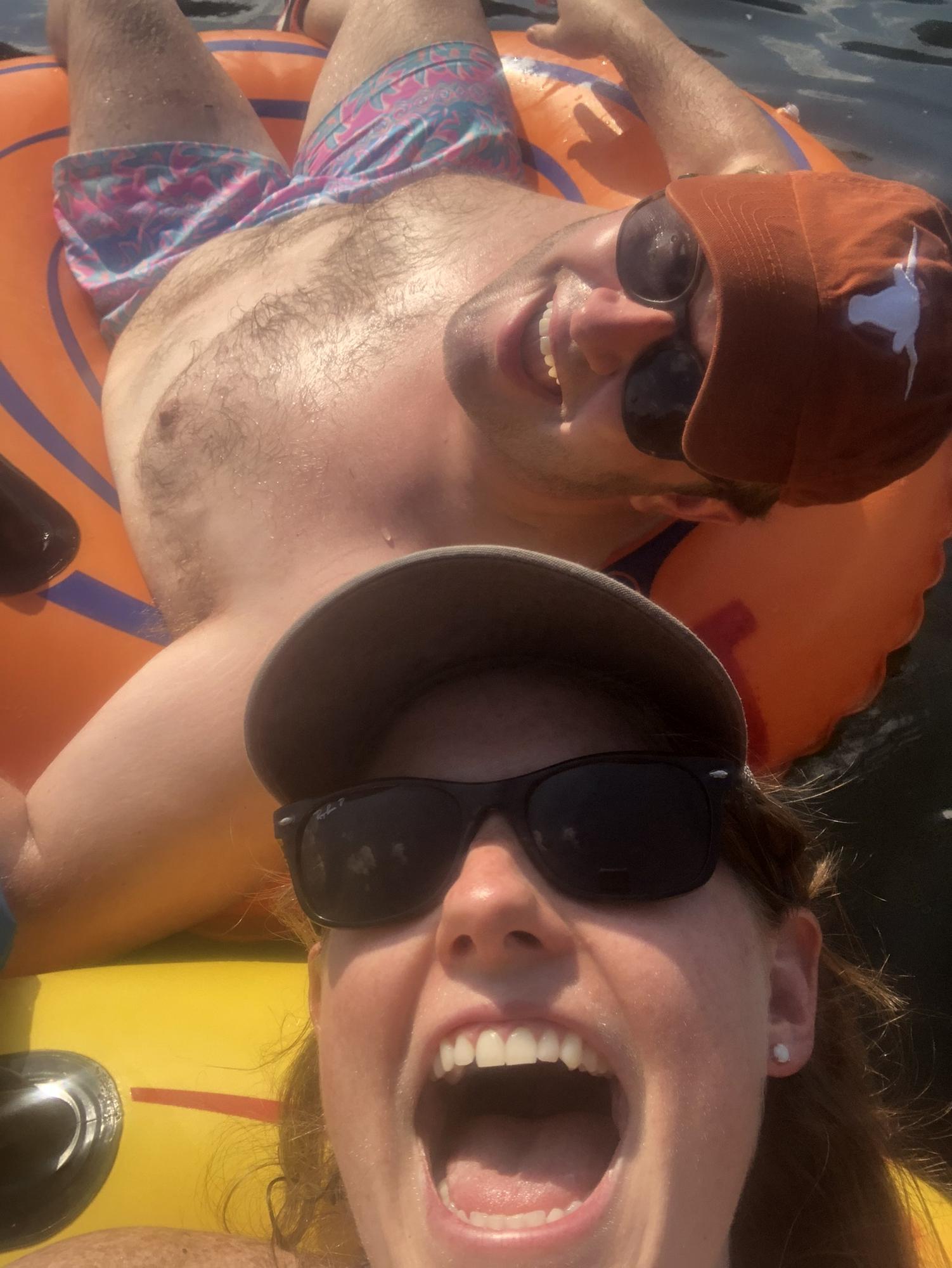 The first selfie we ever took while tubing the Delaware, August 2020