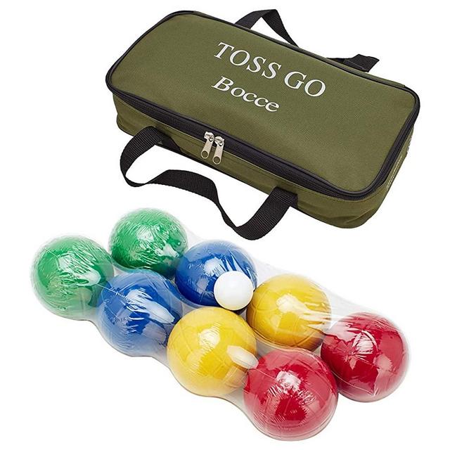 90mm Backyard Bocce Set with Carry Bag, Includes 8 All Weather Bocce Balls in 2 or 4 Team Colors, 1 Palino. Beach, Backyard Lawn or Outdoor Party Game for All Age