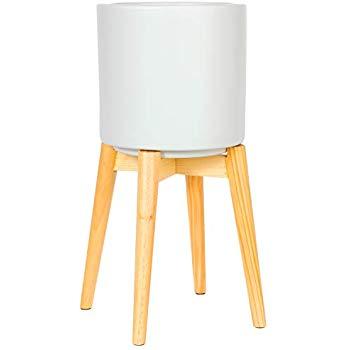 Adjustable Mid Century Modern Plant Stand for Pot Sizes 8" to 12" in Natural Bamboo Color | Protective Leg Caps | Great Wood Planter Stands for Indoor and Outdoor | Pot and Plant NOT Included