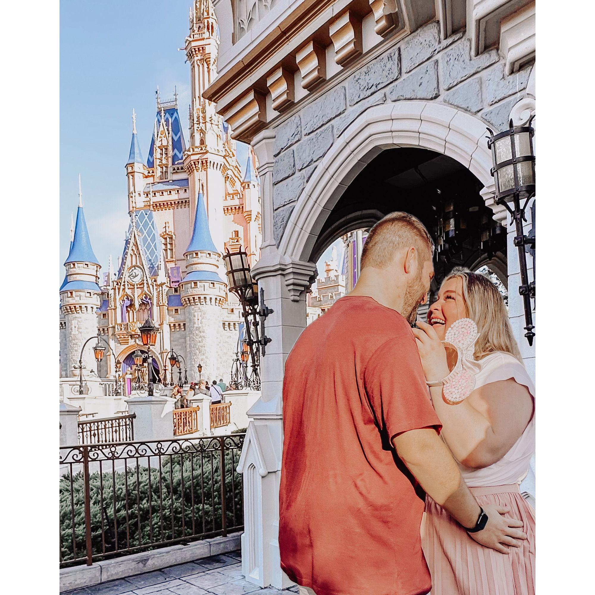 Right after the proposal! The very beginning of what would become our Enchanted Engagement trip!