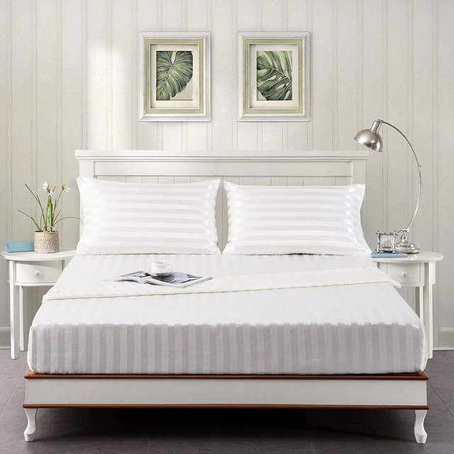 Lanest Housing Satin-Silk Sheets California King Size Bed Set, Ivory White Soft Cooling Deep Pocket Cal King Sheets, Hypoallergenic, Wrinkle and Fade Resistant Bedding Set, Striped