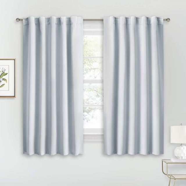 RYB HOME White Curtains for Bedroom - Room Darkening Curtains Back Loops & Rod Pocket Top Hanging, Privacy Window Drapes for Sunroom Kitchen Dining Engagement, 42 Wide x 54 Long, Grayish White, 2 Pcs
