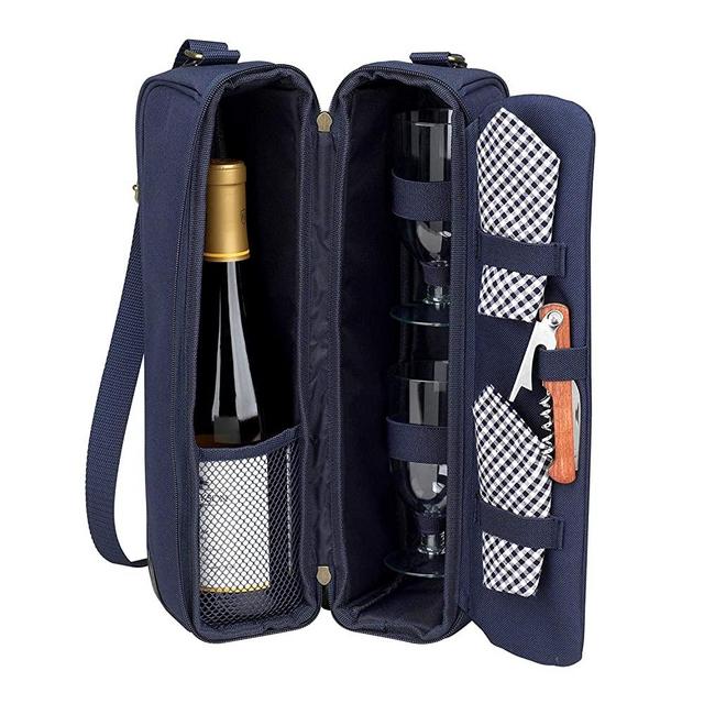 Picnic at Ascot Insulated Wine Tote with 2 Wine Glasses, Napkins and Corkscrew -Designed & Assembled in the USA
