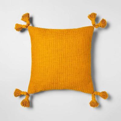 Cotton Textured with Tassels Square Throw Pillow Yellow - Opalhouse&#153;