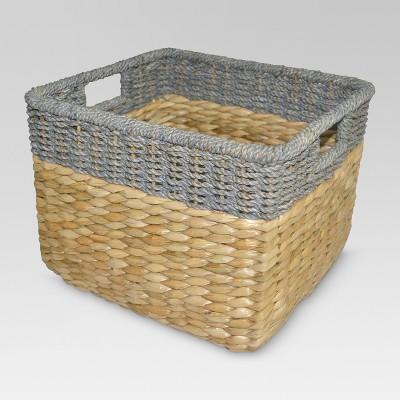 Seagrass Rectangular Wicker Storage Basket with Gray Trim 11"x14.5" - Threshold™