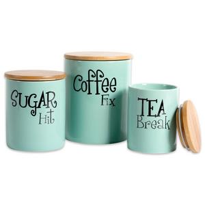 DII 3-Piece Modern Chic Ceramic Kitchen Canister with Airtight Bamboo Lid for Food Storage, Serve Coffee, Sugar, Tea, Spices, and More (Assorted Sizes: 4.5x4.5x5.5", 4x4x4.5”, & 3x3x4”) - Aqua