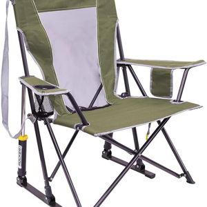 GCI Outdoor Comfort Pro Rocker Camping Chair | Portable Folding Rocking Chair with Durable Armrests & Drink Holder — Loden Green