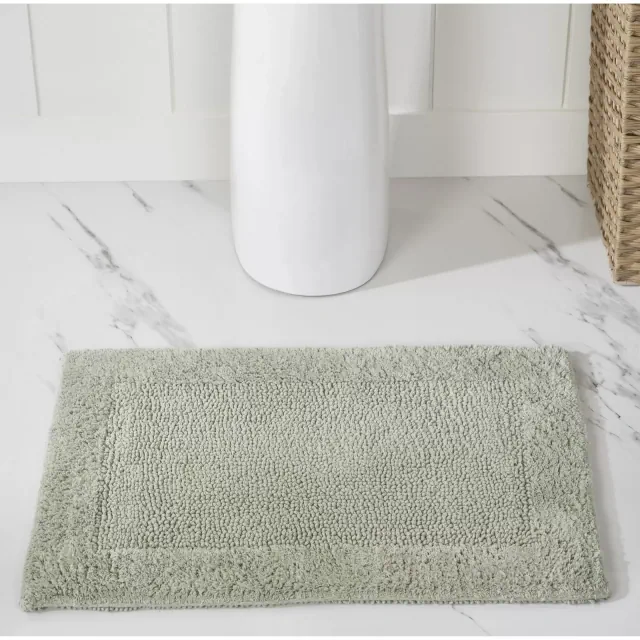 Better Trends Edge 100% Cotton Tufted Reversible Bath Rug 17" x 24" Rectangle - Dark Sage