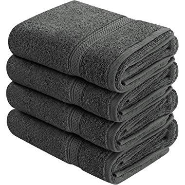 Cotton Large Hand Towel Set (4 Pack, Grey - 16 x 28 Inches) - Multipurpose Bathroom Towels for Hand, Face, Gym and Spa - by Utopia Towels