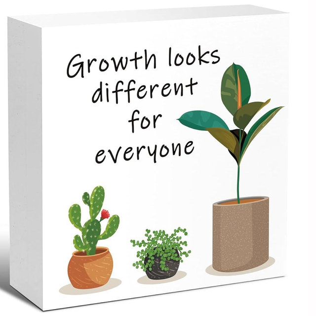 Inspirational Wood Block Sign,Growth Looks Different for Everyone Plant Motivational Wooden Block Sign for Home Bedroom Office Desk Table Decor,Inspirational Cheer Up Gift for Coworker Friend