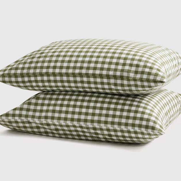 Olive Gingham - Percale Pillowcase Set - Standard