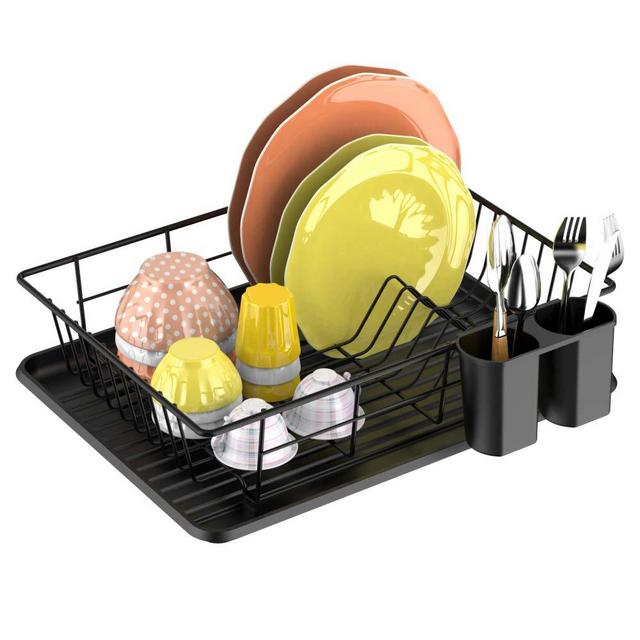Dish Drying Rack GSlife Dish Rack with Tray Small Dish Drainer for Kitchen Countertop, Black