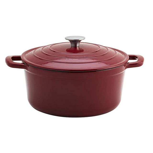 Epicurious Cookware Collection- Enameled Cast Iron Covered Dutch Oven, 6 Quart Dutch Oven Red